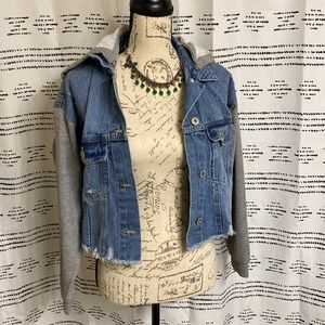 NWOT Denim Sweatshirt Jacket w/ Detachable Hood. Size M